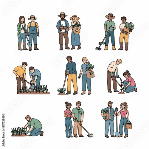 Farmers working together in a field cultivating crops