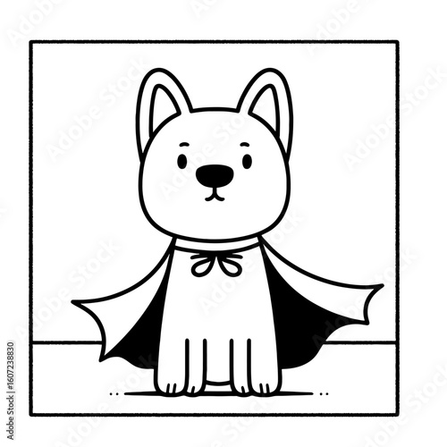 Dog with a flowing superhero cape silhouette on a white background canine