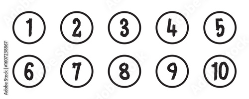 Bullet Points icon set in line style, Simple round numbers in flat style, Set of 1-10 numbers simple black symbol sign for apps, UI, and website, vector illustration.