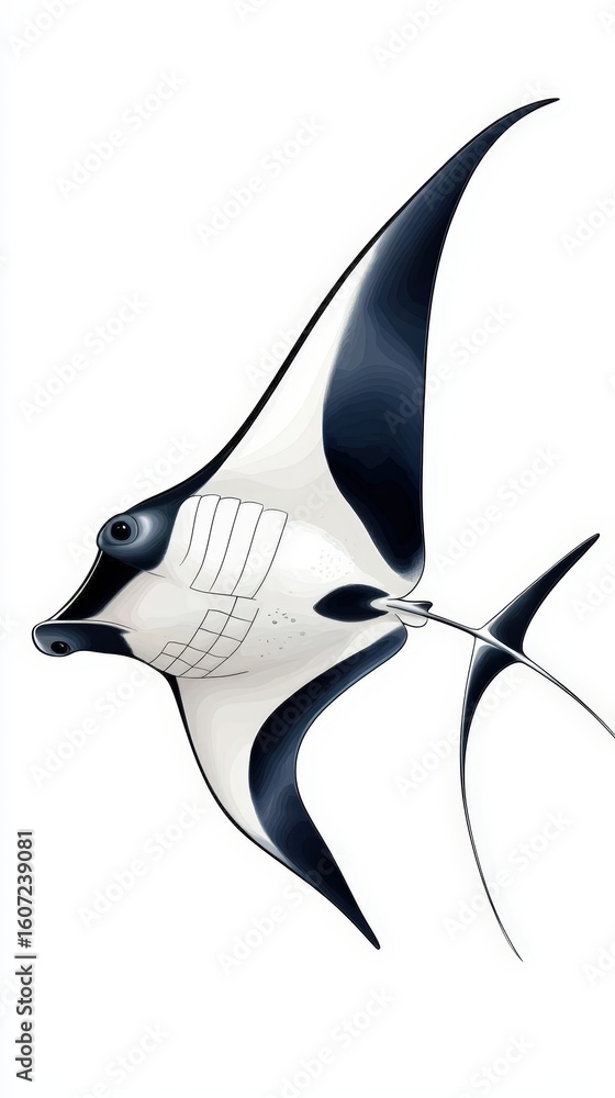 Fototapeta premium Elegant Manta Ray Swimming Gracefully Underwater in Vibrant Ocean Illustration