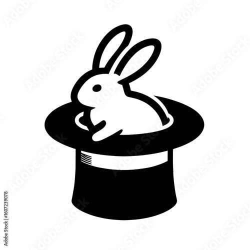 Rabbit Emerging From Magician Hat Silhouette With Transparent Background trick