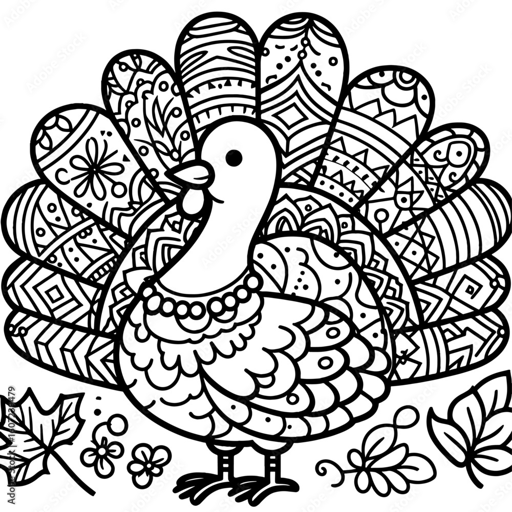 Fototapeta premium Festive Turkey Silhouette with Thanksgiving Pattern on Transparent Background bird fowl 1