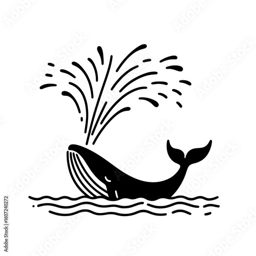 Whale spraying water silhouette on white background spout ocean 2