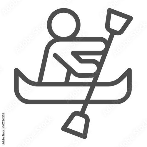Athlete man in a kayak boat with oars line icon, summer Sportsman at dam with paddle, kayaking sign on white background, outline style icon for mobile or web design.