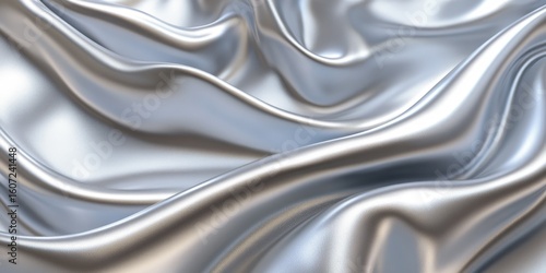 Close-up view of flowing, shimmering silver fabric
