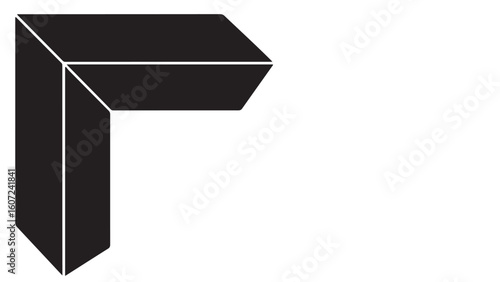 Isometric L-shaped architectural structure in black and white, abstract vector design
