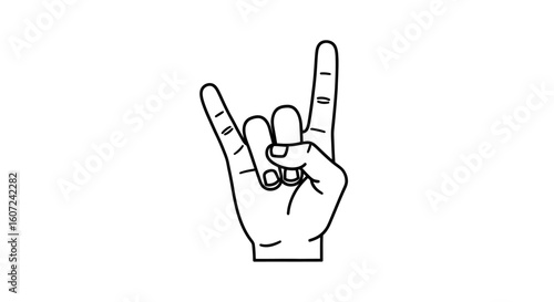 Hand gesture illustration symbolizing metal music, rock culture and rebellious attitude on a clean white background