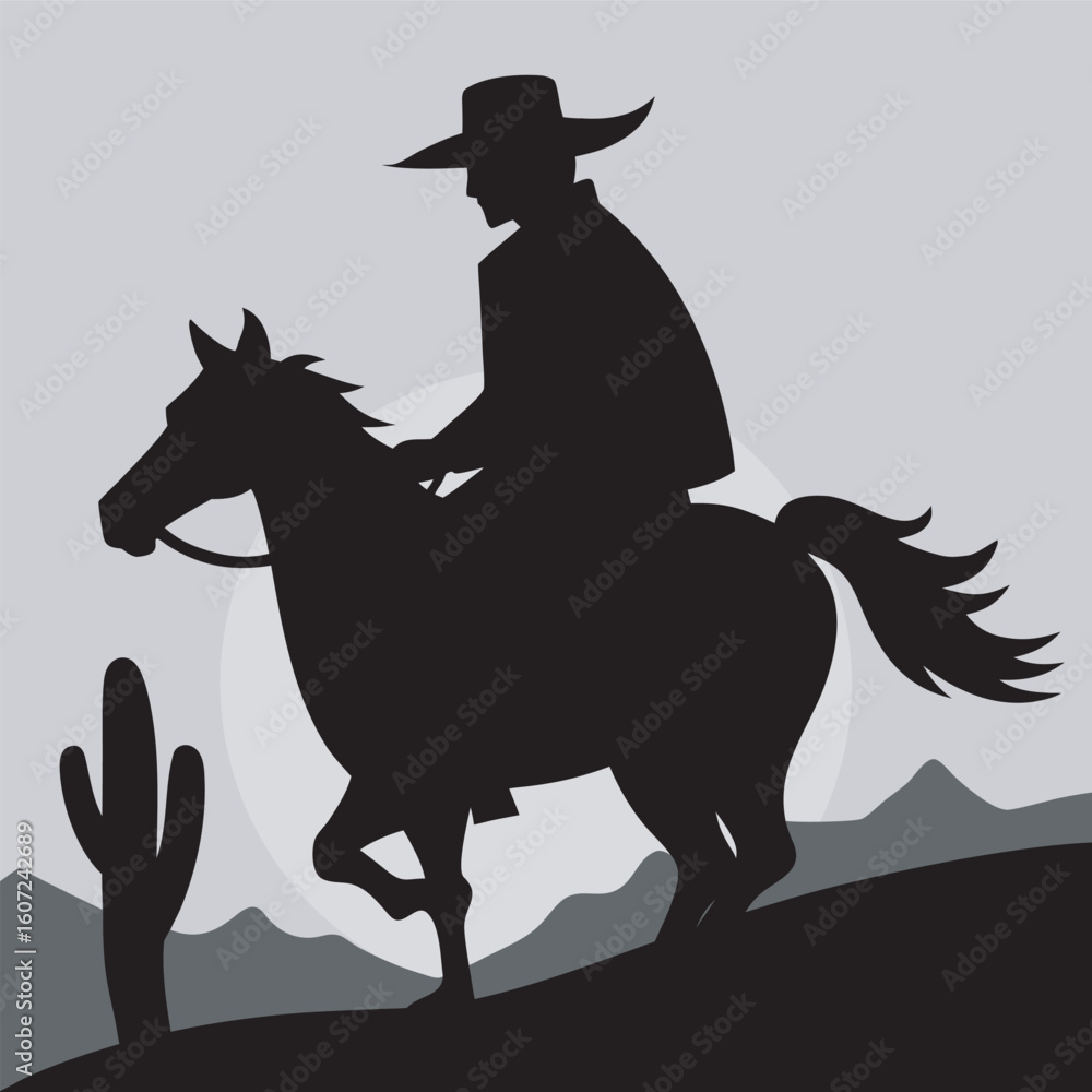 Obraz premium Cowboy Looking Back While Riding In Desert