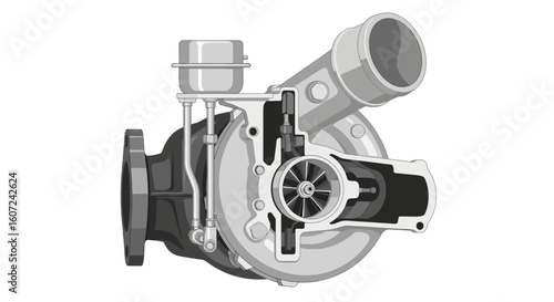 Detailed Turbocharger Internal Structure Diagram Illustrating Automotive Engineering Concepts for Vehicle Performance and Optimization