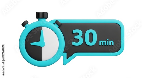 3d rendering of a stopwatch timer indicating 30 minutes duration