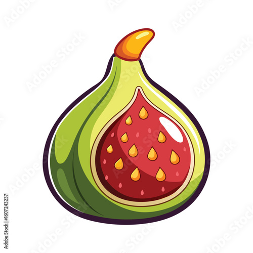 Cross-section of a fig fruit, juicy interior, ripe and ready to eat