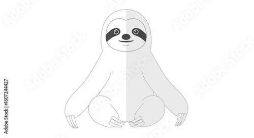 Stylized Sloth Illustration: Gentle Creature in Minimalist Design with Tranquil Expression