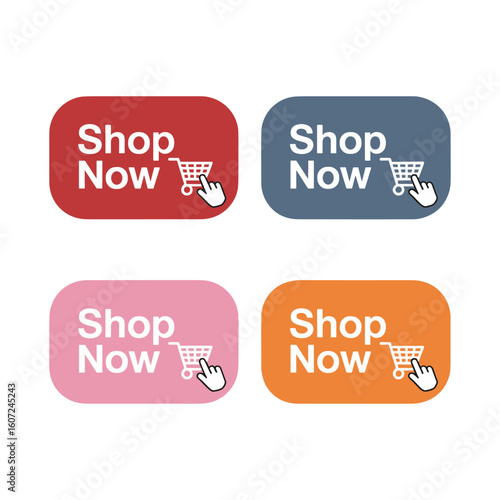 Shop Now Buttons: A collection of vibrant shop now buttons designed to instantly grab attention and entice shoppers with an easy to use button, leading to a seamless shopping experience.