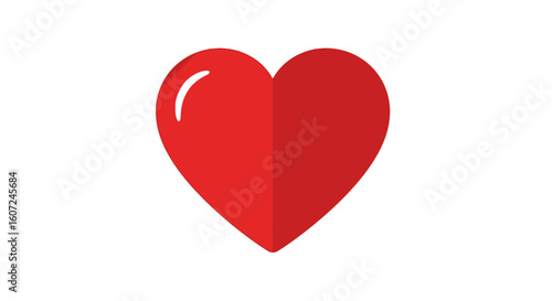 Crimson Heart Symbolism of Affection with Gleaming Accent a Timeless Icon of Love 2D Shape on White Background