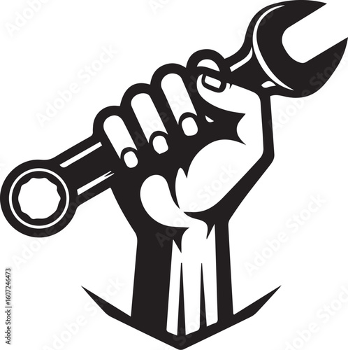 Print Fist holding a wrench symbolizing labor and mechanics