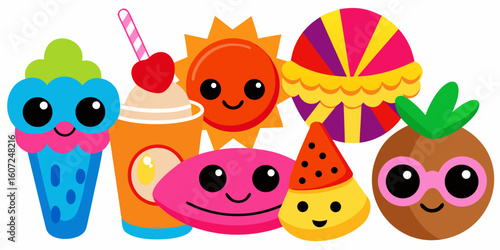 A collection of funny cartoon monster and bird vector illustrations perfect for a child's birthday party or holiday design