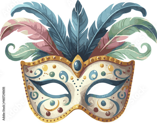 Vector watercolor illustration of a colorful carneval mask