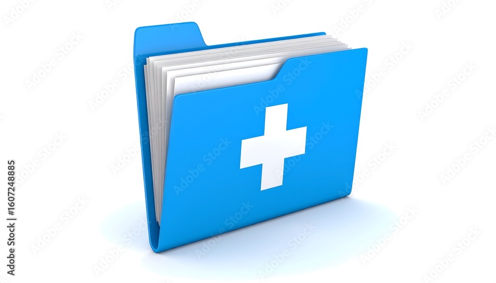 Obraz premium Blue folder with white plus sign. 3D render of a file folder
