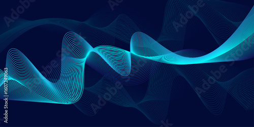 Abstract Blue Wave on Background. Vector abstract colorful flowing wave lines isolated on white background. technology, science, modern concept. Dynamic particles sound wave flowing over dark. Digital