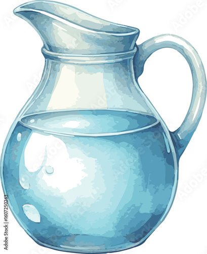 Vector watercolor illustration of a jug of water