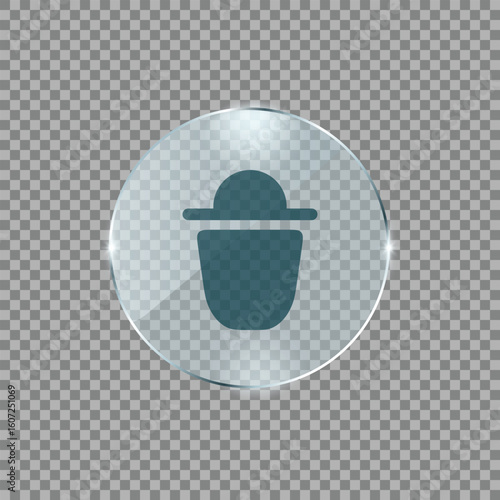 Trash bin icon in glossy transparent UI design representing delete clear remove discard garbage function symbol element for dashboard application control

