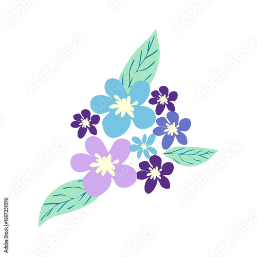Wild and garden flowers, leaves. Modern vector botanical illustrations, hand drawn floral design elements