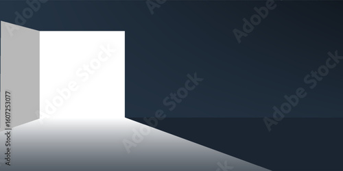 Dark Room, Light Coming In Through an Open Door - New Possibilities, Hope, Overcome Problems, Solution Finding Concept