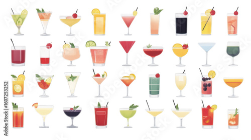 Wallpaper Mural Collection of Colorful Flat-Lay Cocktail Illustrations. Diverse Summer Drinks, Festive Mood,  Restaurant Menu Design. Torontodigital.ca