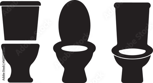 Toilet icon set, sanitaryware silhouette vector bathroom, bidet toilet icon, toilet silhouette flush wc icon