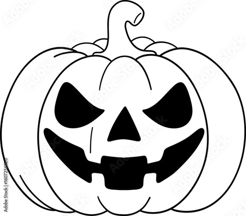 halloween jack o lantern character smiling in simple outline line art for coloring