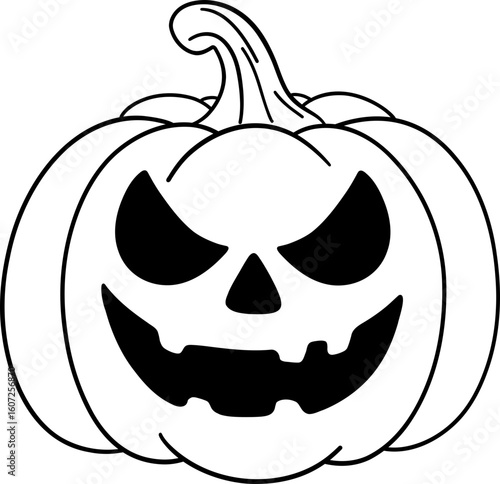 halloween jack o lantern character smiling in simple outline line art for coloring