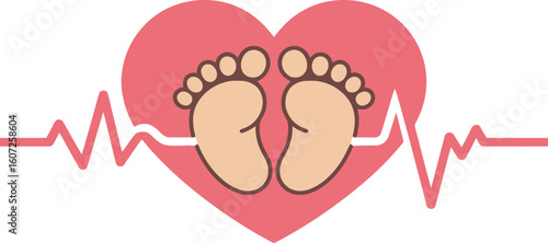 Baby Feet Heartbeat:  Tender, Minimalist Illustration of New Life and Love.