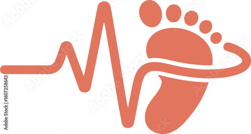 Abstract Coral Footprints Heartbeat: Modern Minimalist Wellness Logo Design