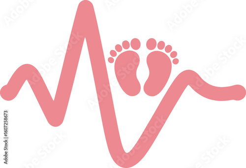 Pink Baby Footprint Heartbeat: Minimalist Vector Illustration, Gentle, Hopeful Mood