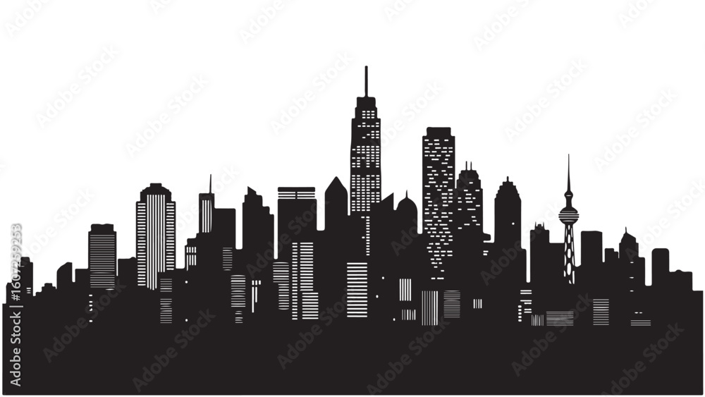 Naklejka premium Skyline silhouette of a modern urban city on a white background, vector illustration.