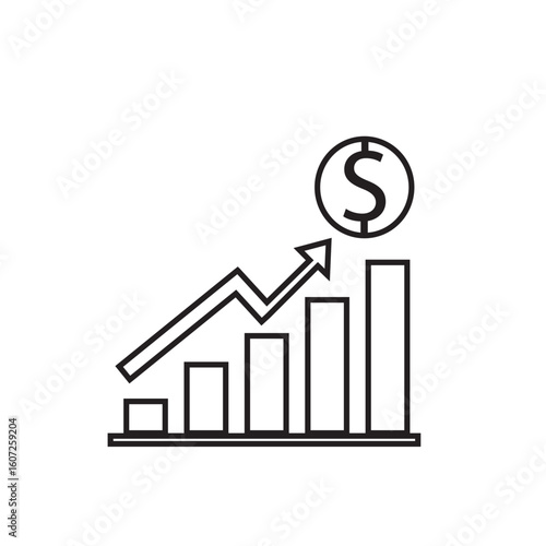 Financial growth bar chart icon in outline style representing success business analytics investment profit rise economy income and revenue performance

