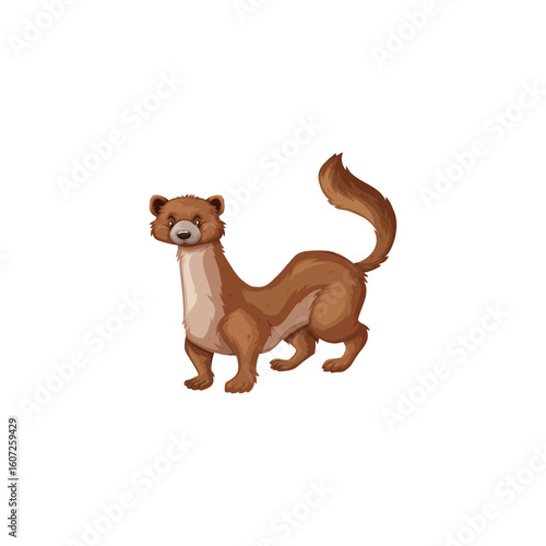 Cute brown cartoon weasel with a friendly expression. Funny animal character illustration isolated on white background. Perfect for children’s books, educational materials, vector designs, wildlife th