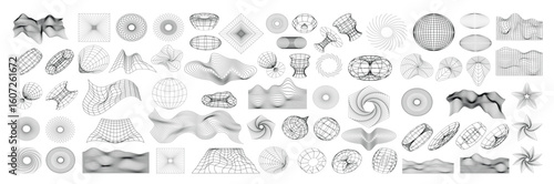 big bundle of wireframe shape retro futuristic element 