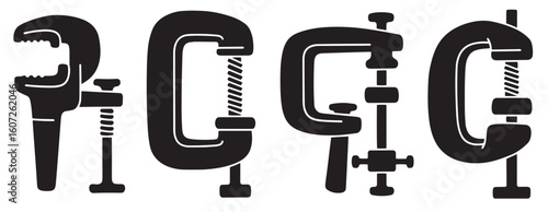 black and white clamp tools illustrations for woodworking