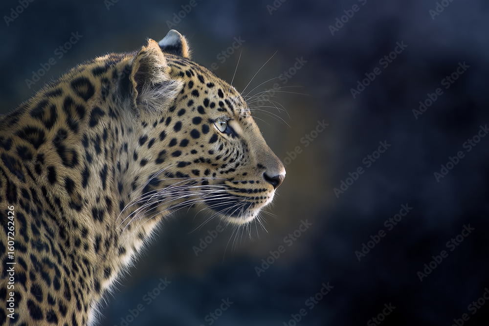 Obraz premium Leopard in Profile with Detailed Spotting and Focused Eyes