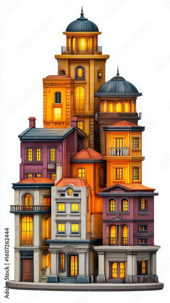 Obraz premium Nocturnal cityscape a stack of illuminated buildings