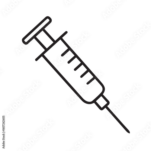 Medical Syringe Icon Outline – Minimal Vector of Injection Needle for Vaccine, Hospital, Health, and Clinical Design Use