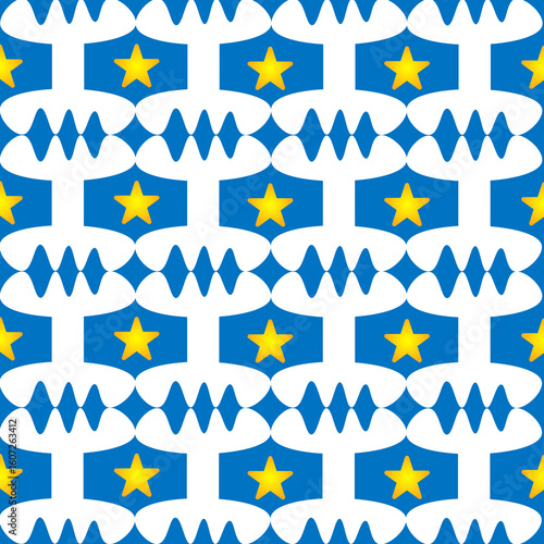 Seamless Geometric Star Pattern in Blue and Yellow