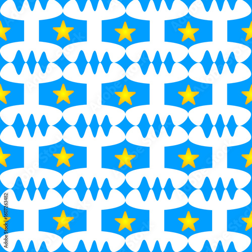 Seamless Geometric Star Pattern in Blue and Yellow