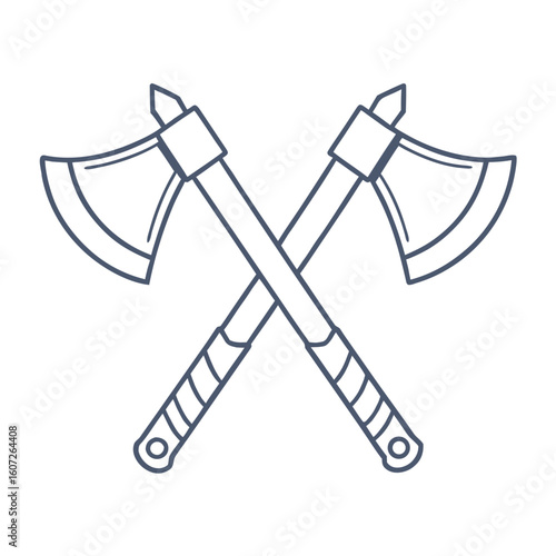 Two crossed battle axes with dark blue outline on white background weapon medieval 1