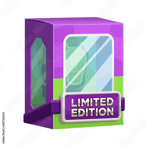 Purple and green limited edition collectible toy packaging.