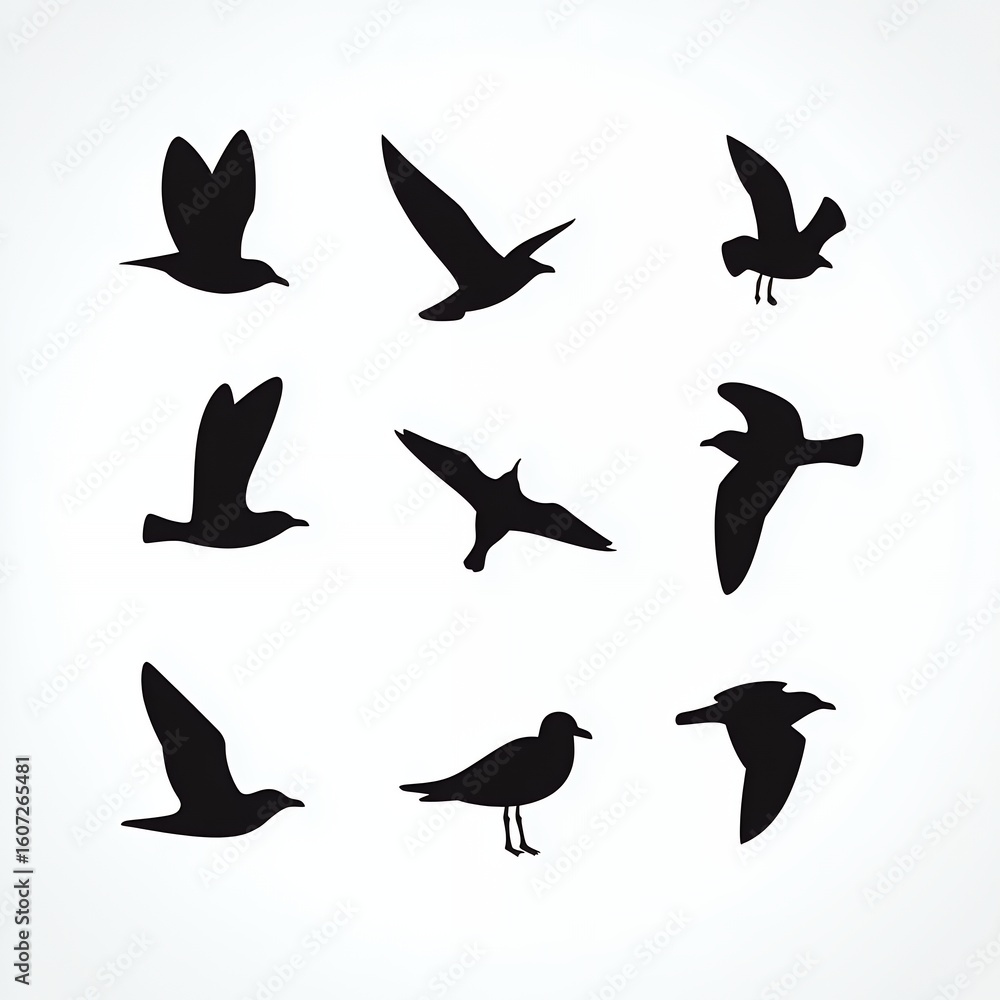 Fototapeta premium Seagull Silhouettes Create Striking Black Shadow Art Display