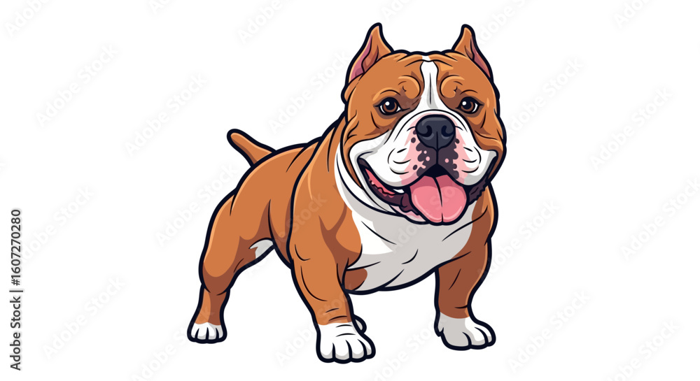 Obraz premium Cartoon depiction of a majestic American Bully dog breed on a plain background representing domestic animals