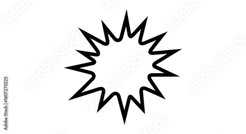 Abstract graphical representation of stylized burst shape with sharp spiky projections isolated on white background showcasing dynamic energy