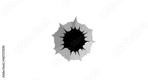 Dynamic bullet impact graphic with splintered edges for suspenseful effect realistic damage illustration creates a visual metaphor for disruption
